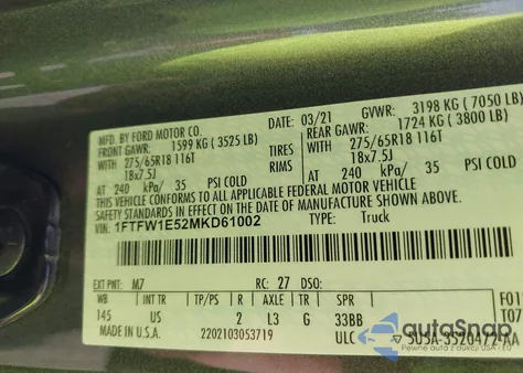 2021 Ford F-150 Xlt z USA, uszkodzony, nr VIN 1FTFW1E52MKD61002